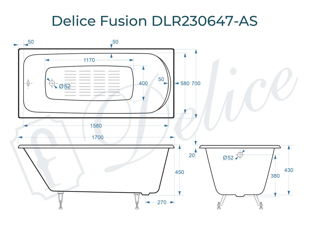 Ванна чугунная Delice Fusion 170х70 с антискользящим покрытием DLR230647-AS от магазина Vanna-Vanna.ru!