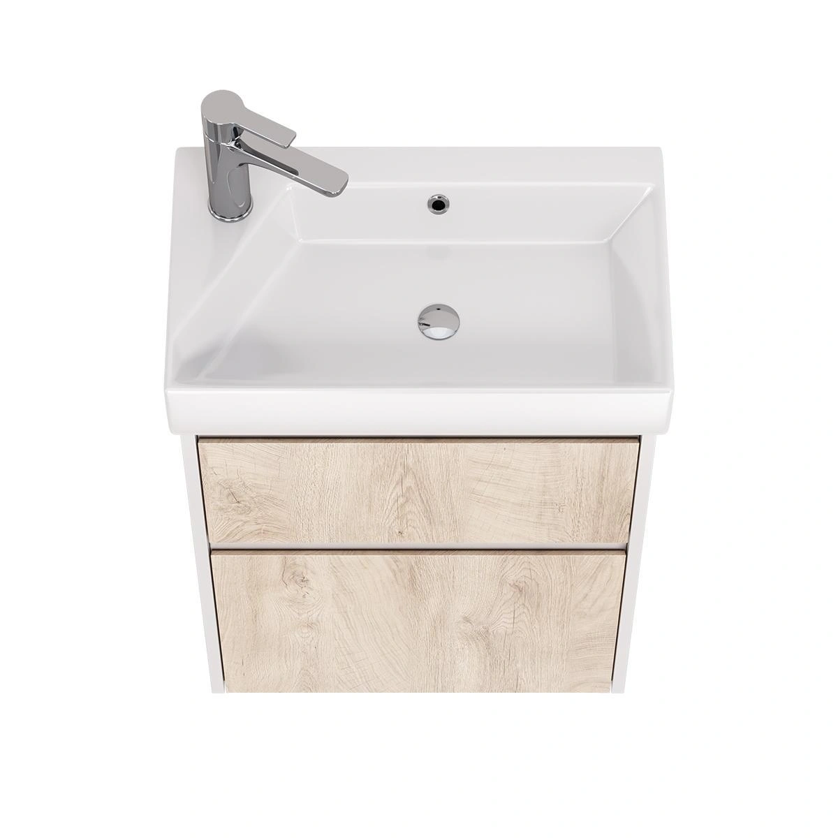 Тумба с раковиной подвесная Dreja Slim 55 см, белый/дуб кантри от магазина Vanna-Vanna.ru!