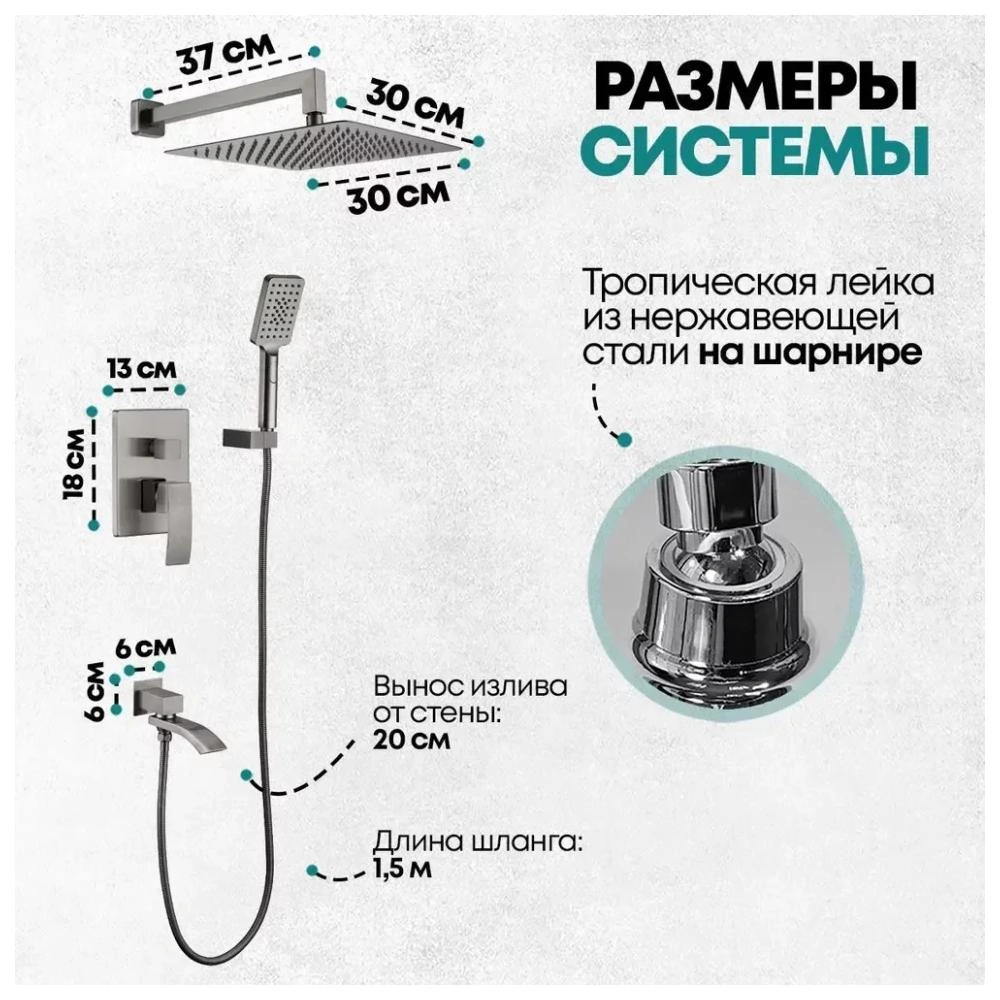Душевая система встраиваемая Grocenberg GB5007BG, графит от магазина Vanna-Vanna.ru!