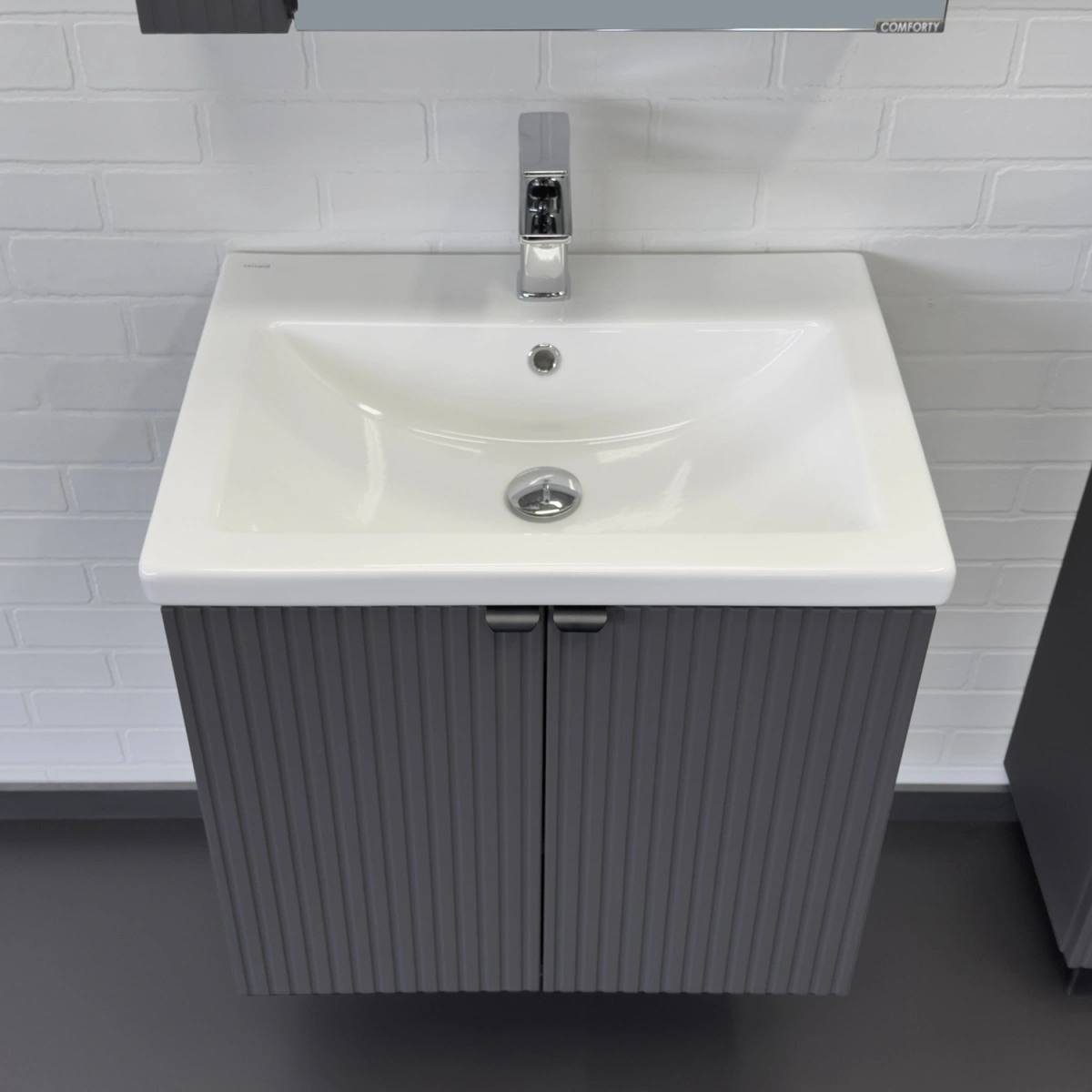 Тумба подвесная Comforty Лима-60П антрацит с раковиной Комо 60 от магазина Vanna-Vanna.ru!