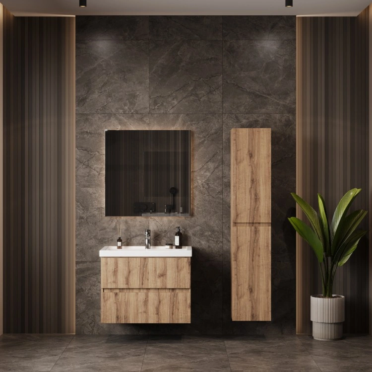 Тумба Onika Дарон 80 подвесная с раковиной Фостер 80, дуб крафт золотой