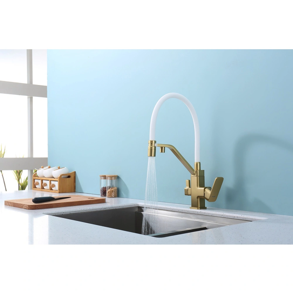 Смеситель для кухни с подключением фильтра Raglo R85.62.03, золотой сатин от магазина Vanna-Vanna.ru!