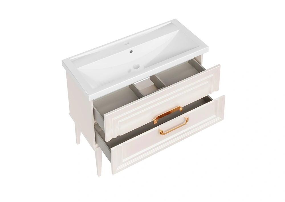 Тумба ASB Woodline Летиция 100 с раковиной Фостер 100, напольная, белый, ручки золото от магазина Vanna-Vanna.ru!