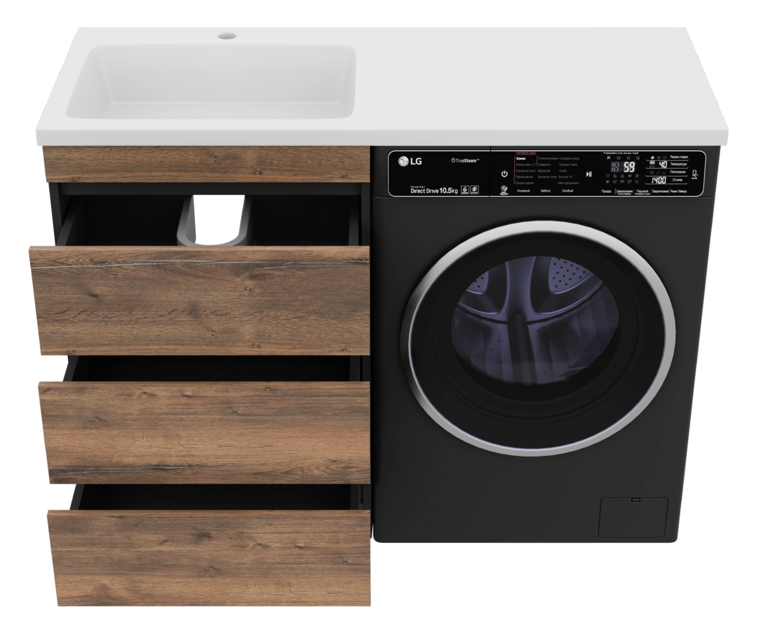 Тумба с раковиной Misty Коломбо 60 под стиральную машину с раковиной Эстет Даллас 120 R, дуб галифакс/антрацит от магазина Vanna-Vanna.ru!