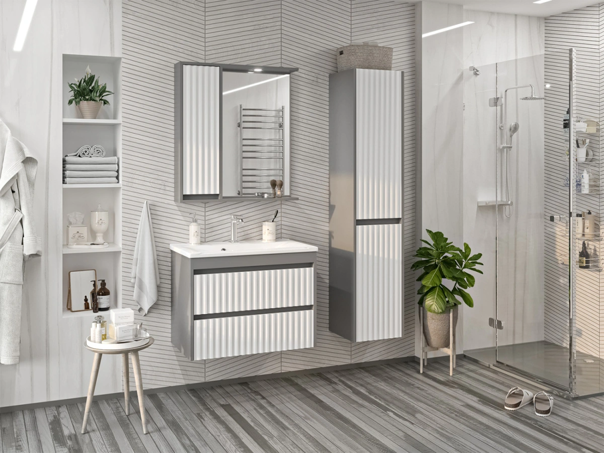 Зеркало со шкафчиком Brevita Balaton 75 L, белый/серый от магазина Vanna-Vanna.ru!