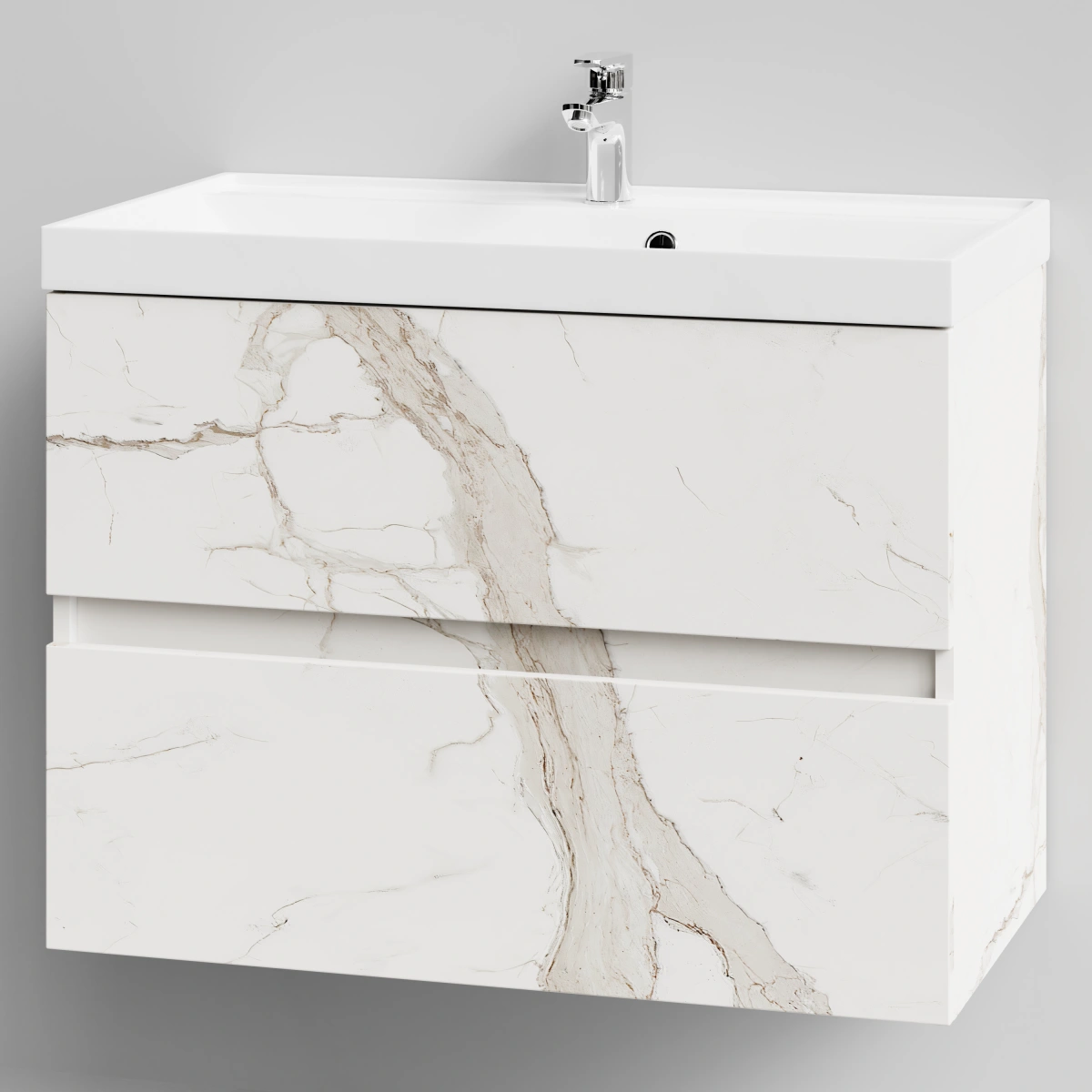 Тумба с раковиной Vod-ok Бест 80  подвесная, Мрамор Белый натур милк от магазина Vanna-Vanna.ru!