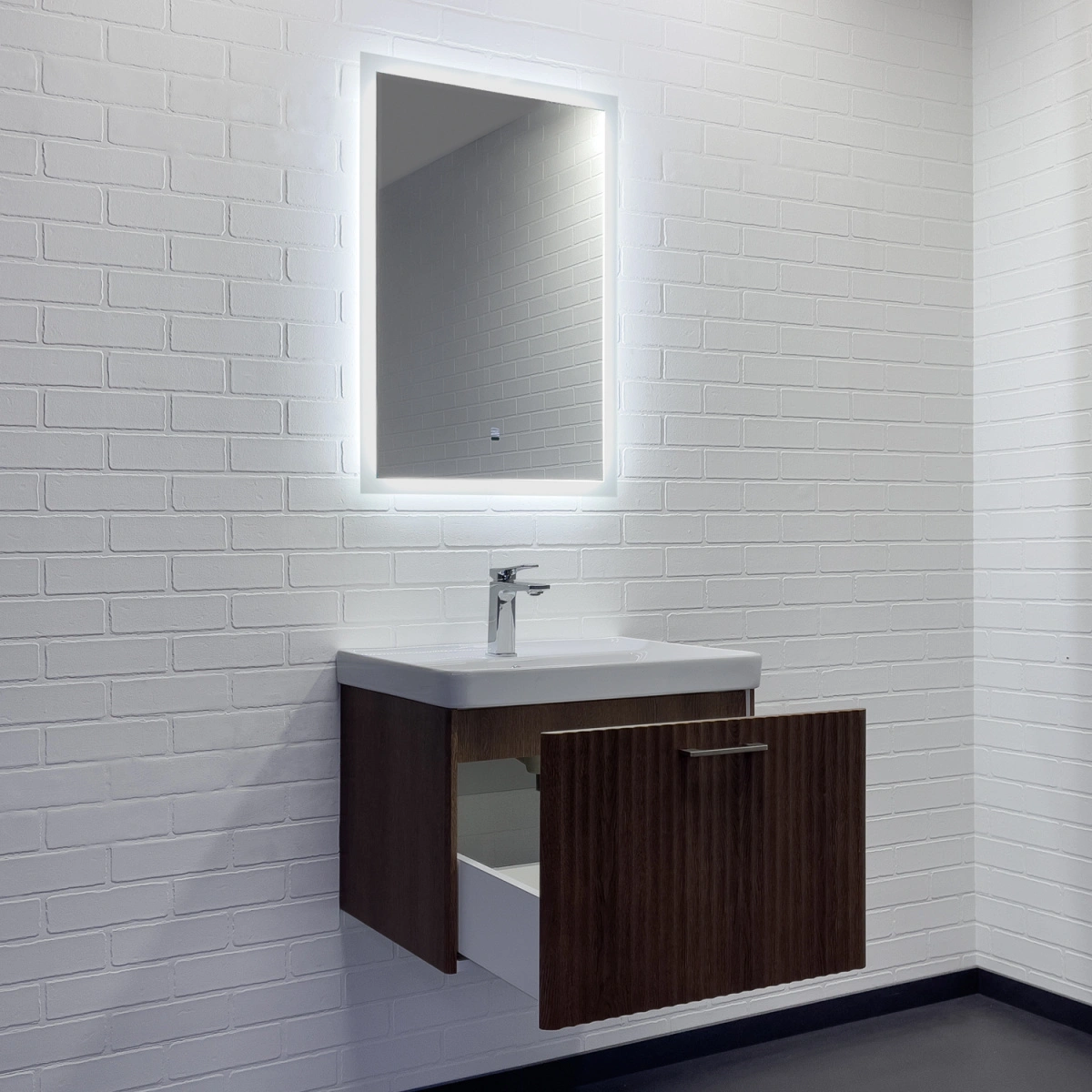 Тумба подвесная Comforty Ангара-60П дуб темно-коричневый с раковиной 4460 от магазина Vanna-Vanna.ru!