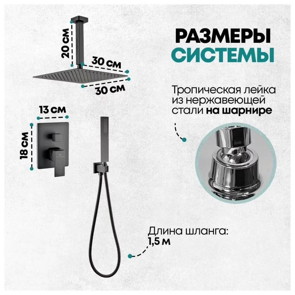 Душевая система встраиваемая (без излива) Grocenberg GB5089BL-4, черный от магазина Vanna-Vanna.ru!