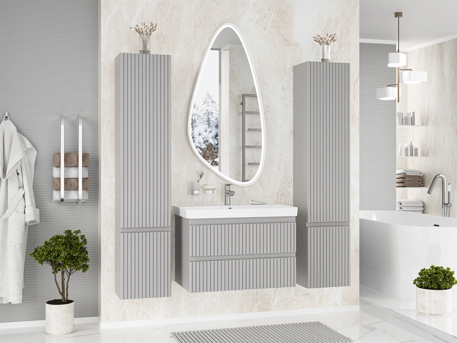 Тумба с раковиной Brevita Victory 80 подвесная, серый шелк от магазина Vanna-Vanna.ru!