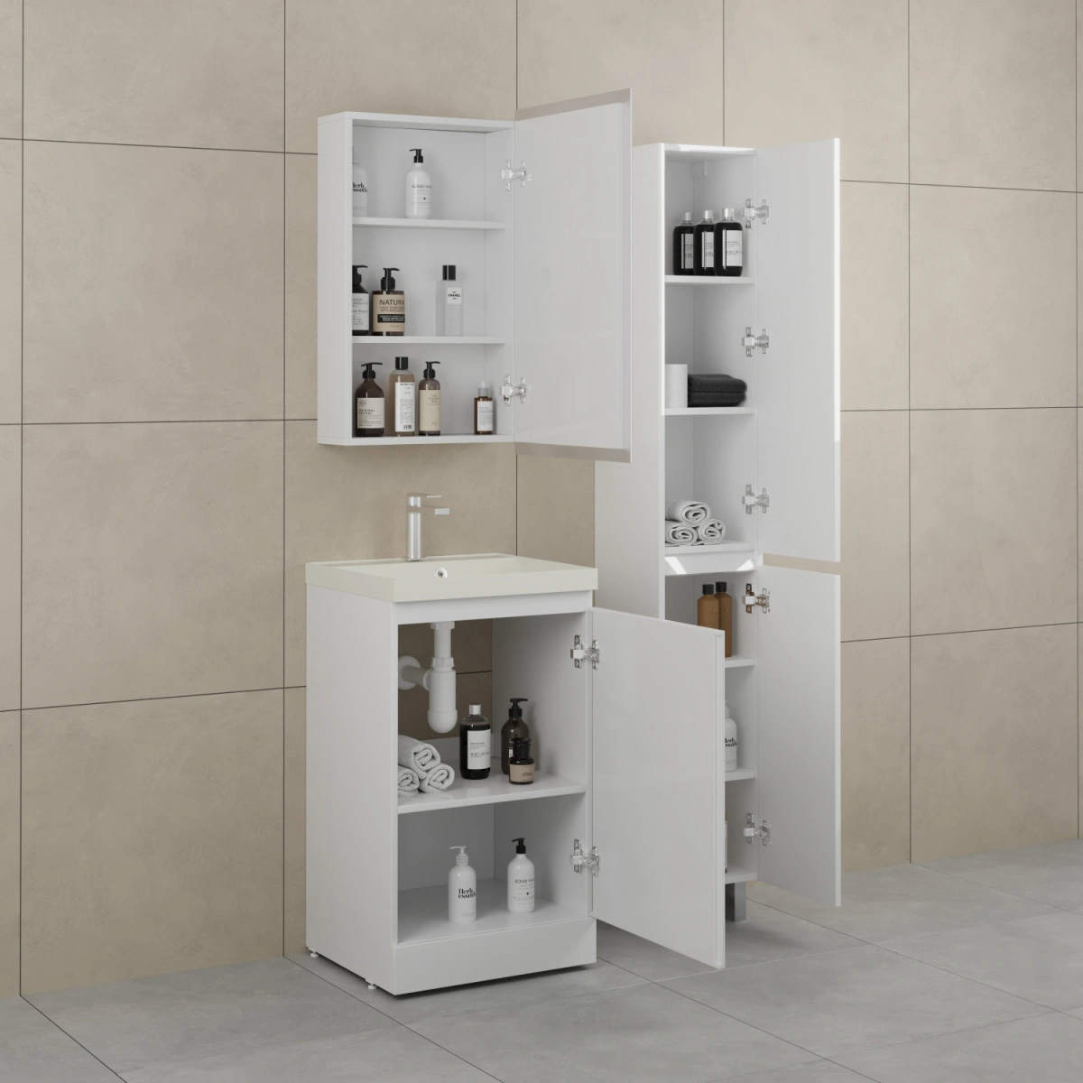 Тумба напольная Style Line Батлер 50 с раковиной Asti 50 жасмин, антискрейтч белый глянец от магазина Vanna-Vanna.ru!