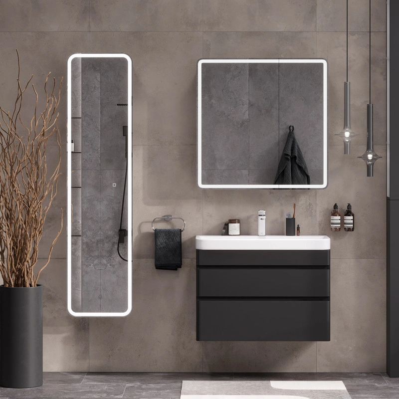 Тумба EQUIL Eltoro с раковиной Nice 80 подвесная, 2 ящика, черный софт