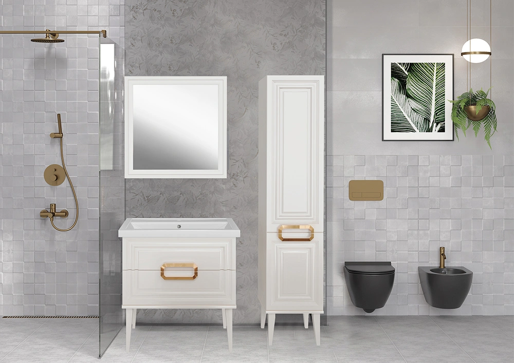 Мебель для ванной ASB Woodline Летиция 80 комплект, напольный, белый, золото от магазина Vanna-Vanna.ru!
