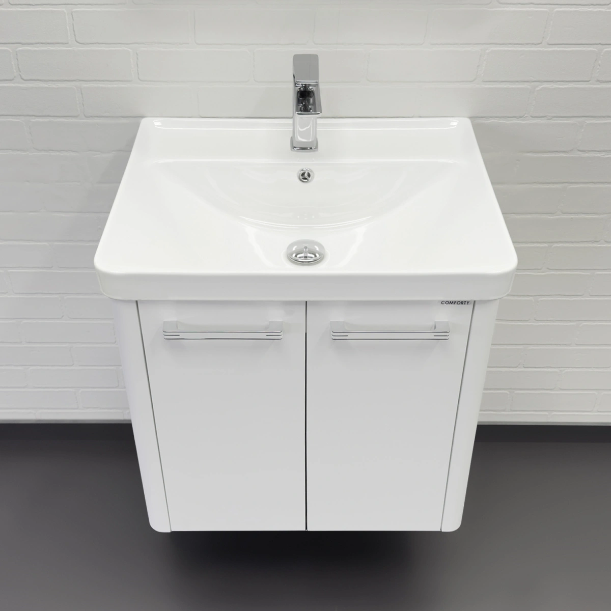 Тумба подвесная Comforty Катунь 60ПД белая матовая с раковиной 4460 от магазина Vanna-Vanna.ru!