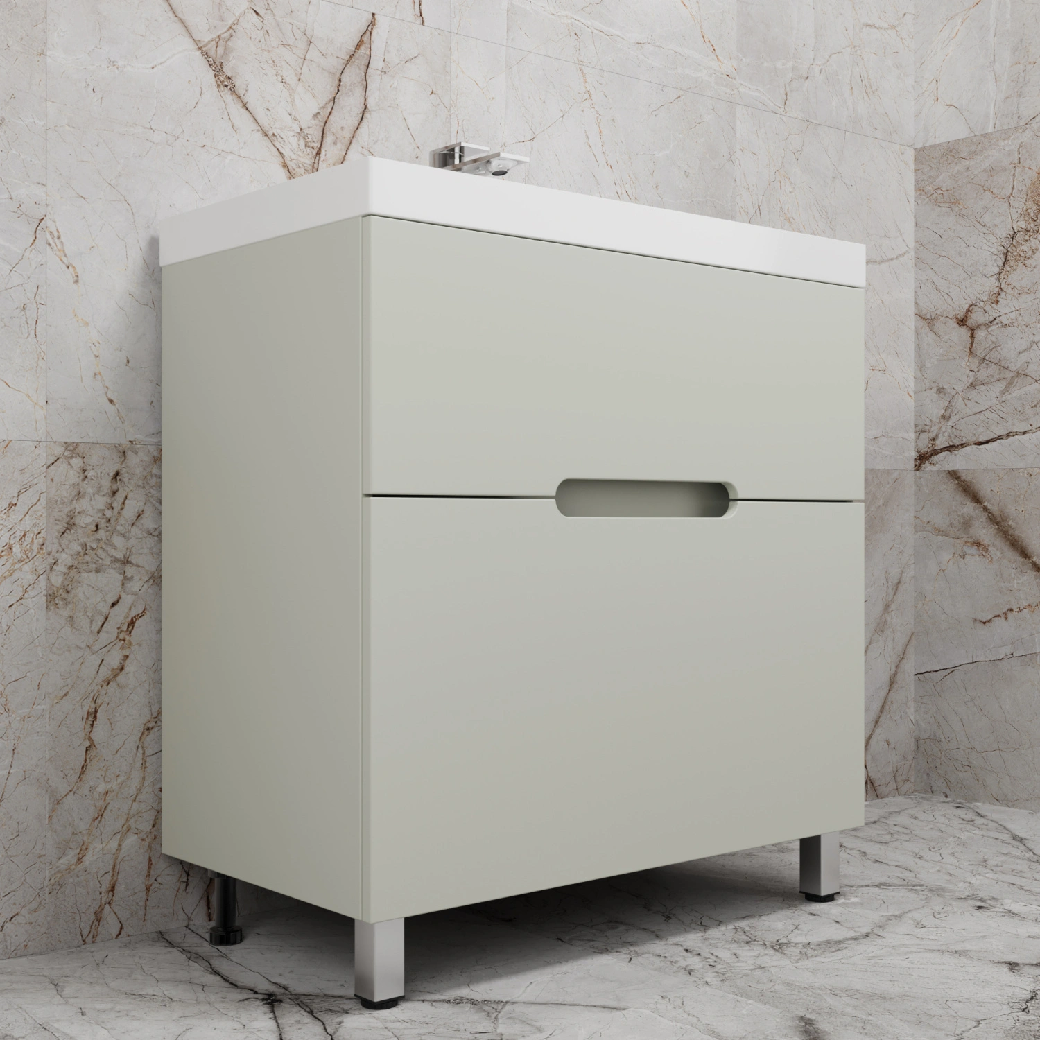 Тумба напольная Style Line "Матис 80" с раковиной ASTI 80 белый, (2 ящика), Олива от магазина Vanna-Vanna.ru!