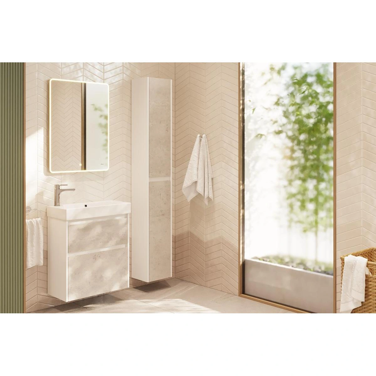 Тумба с раковиной подвесная Dreja Slim 55 см, белый/бетон от магазина Vanna-Vanna.ru!