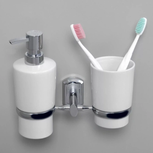 Дозатор и стакан WasserKraft K-28189 хром, белый от магазина Vanna-Vanna.ru!