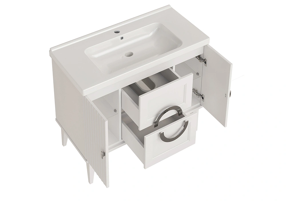 Тумба напольная ASB Woodline Федерика 100 с раковиной Гармония 100, белый от магазина Vanna-Vanna.ru!