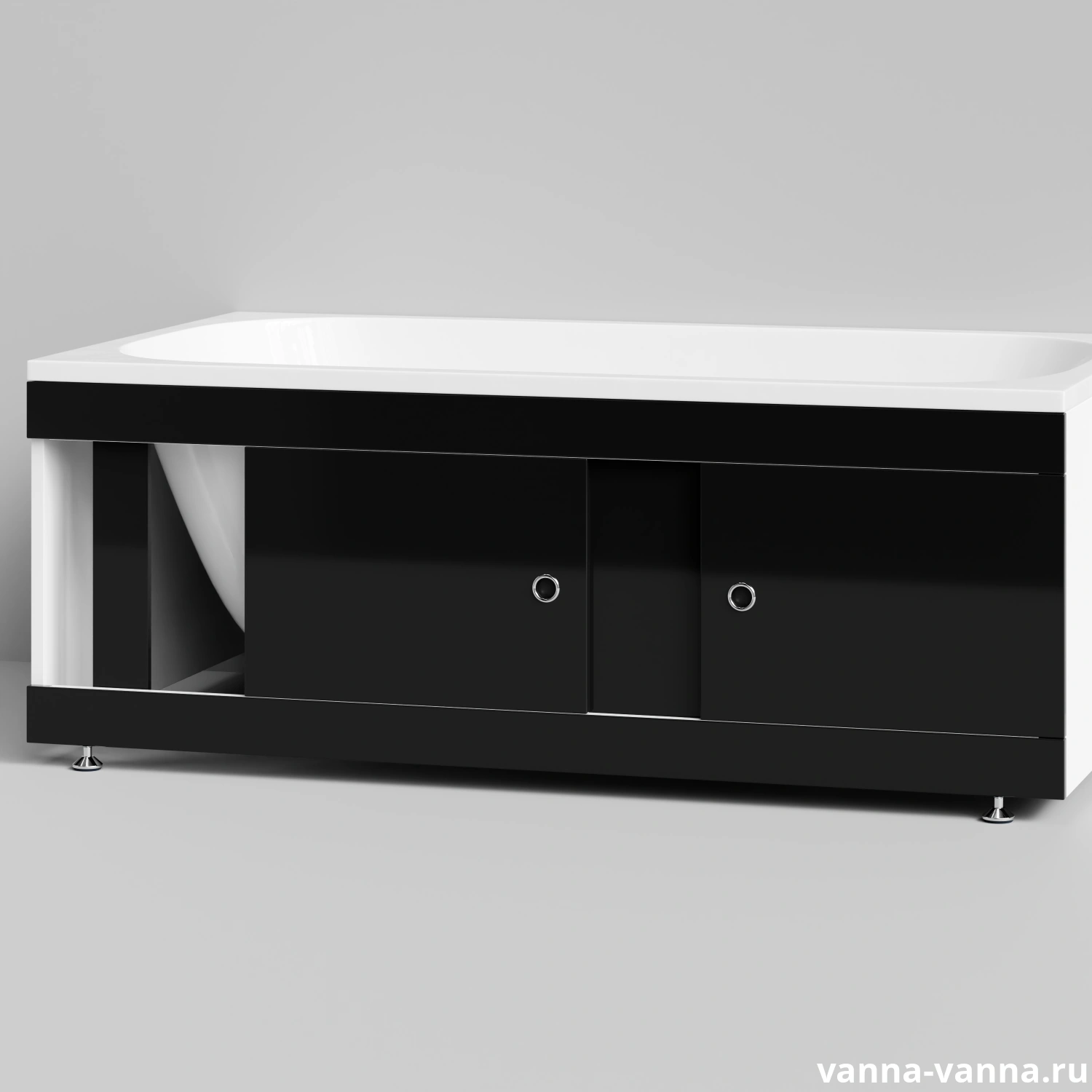Экран под ванну Vod-ok Купе 150 раздвижной Черный глянец от магазина Vanna-Vanna.ru!