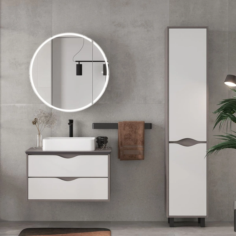 Тумба подвесная EQUIL Smile 80 столешница 80, 2 ящика, белый/лен антрацит от магазина Vanna-Vanna.ru!