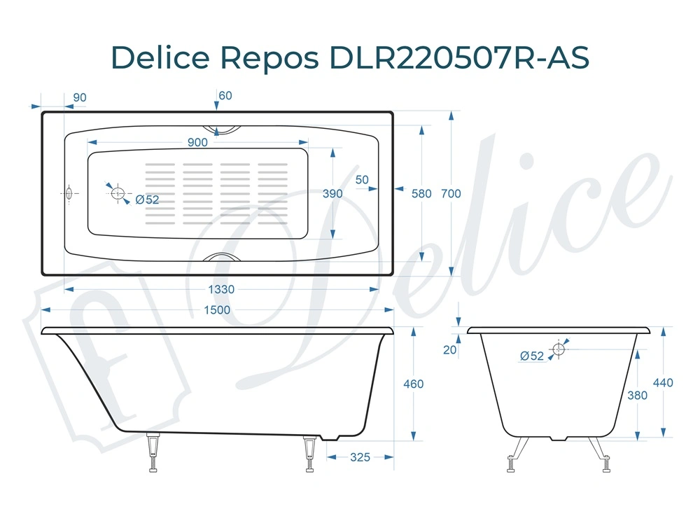 Ванна чугунная Delice Repos 150х70 DLR220507R-AS с ручками и антискользящим покрытием от магазина Vanna-Vanna.ru!