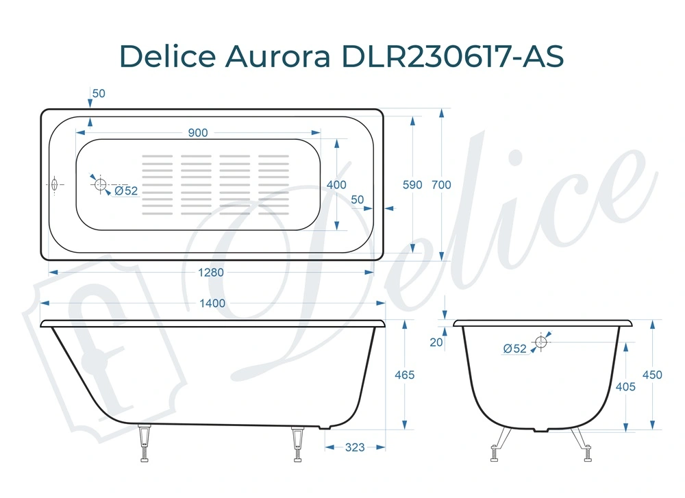 Ванна чугунная Delice Aurora 140х70 DLR230617-AS с антискользящим покрытием от магазина Vanna-Vanna.ru!