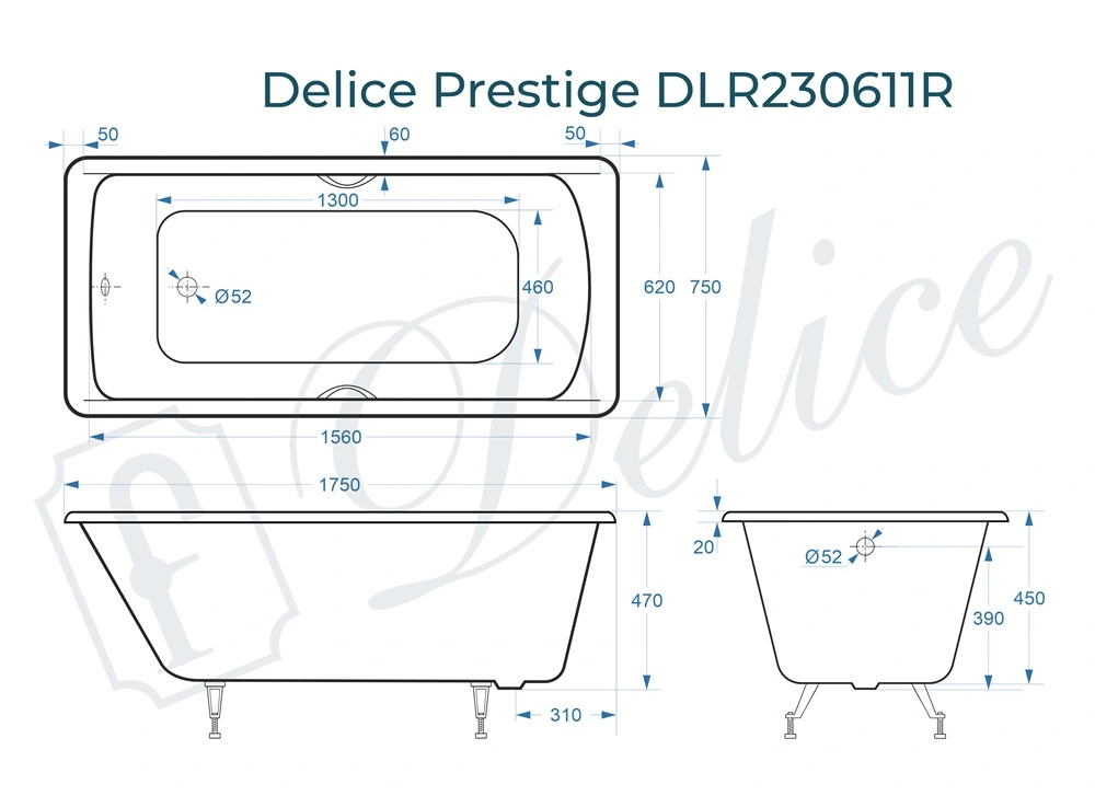 Ванна чугунная Delice Prestige 175х75 DLR230611R с отверстиями под ручки от магазина Vanna-Vanna.ru!