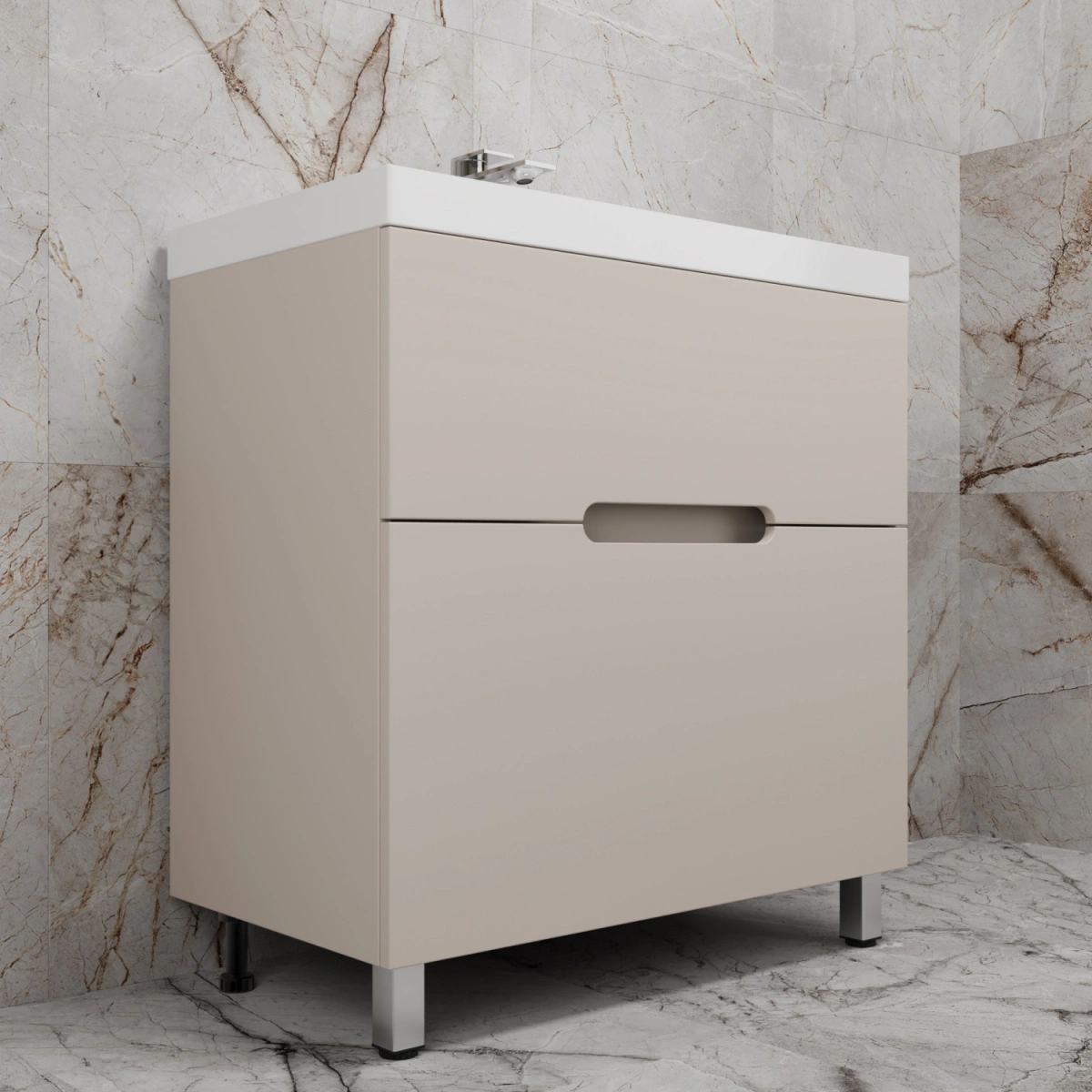 Тумба напольная Style Line "Матис 80" с раковиной ASTI 80 белый, (2 ящика), Крем от магазина Vanna-Vanna.ru!