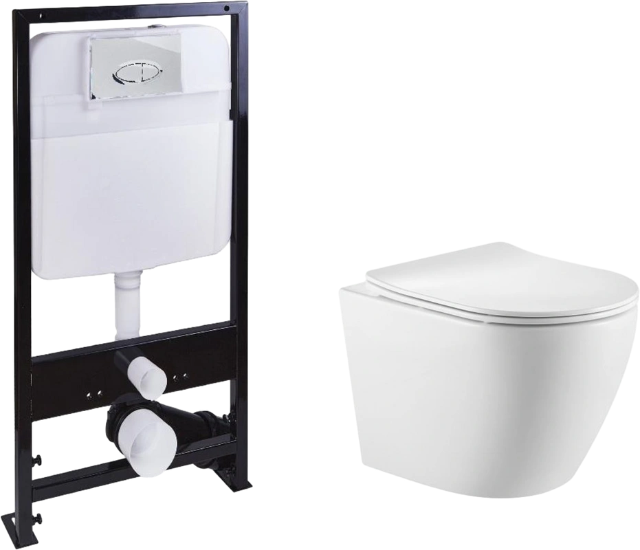 Унитаз подвесной SantiLine SL-5025+SL-01 с инсталляцией и кнопкой, белый от магазина Vanna-Vanna.ru!