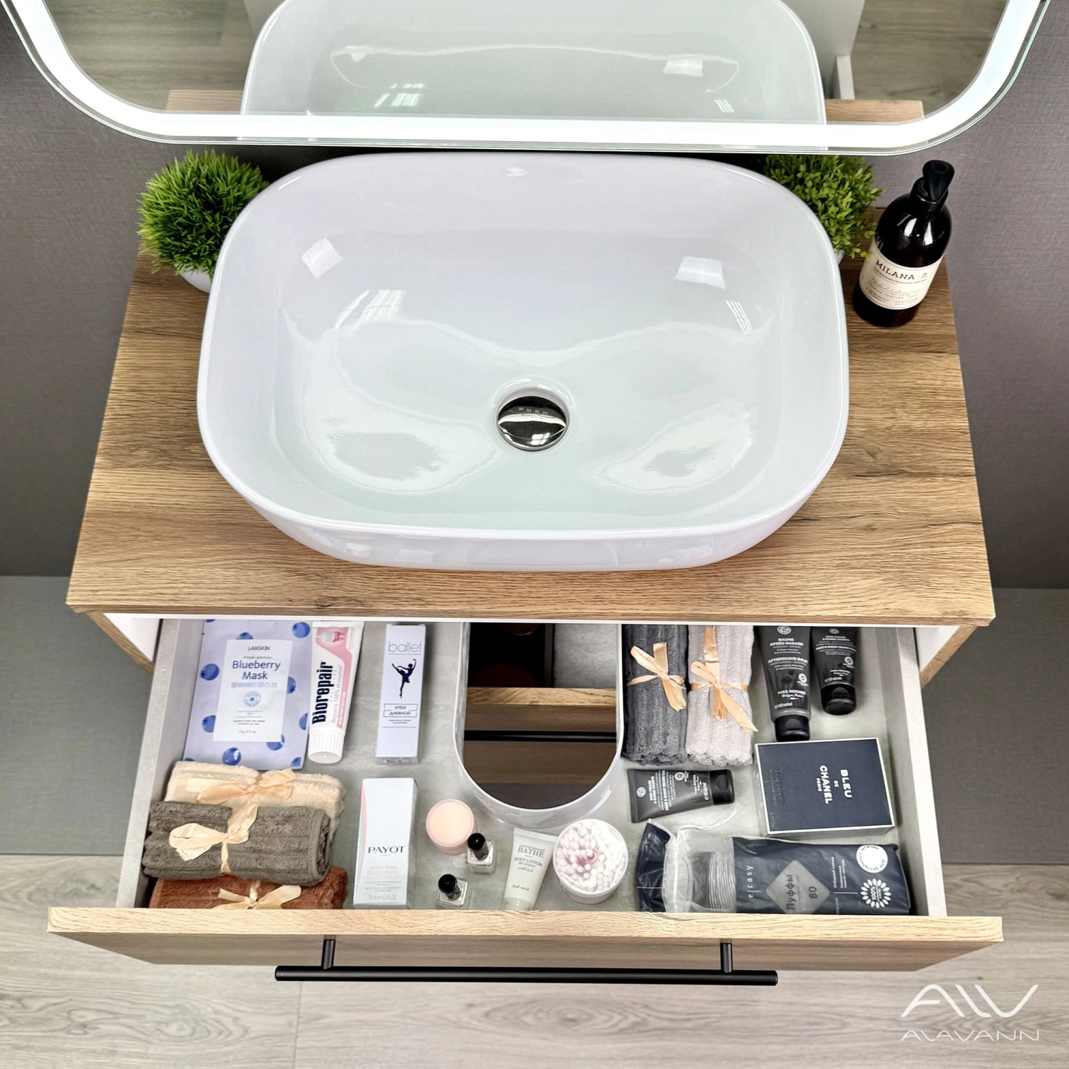 Тумба подвесная Alavann Rondo 80 с раковиной Moduo 50 SQUARE, дуб от магазина Vanna-Vanna.ru!