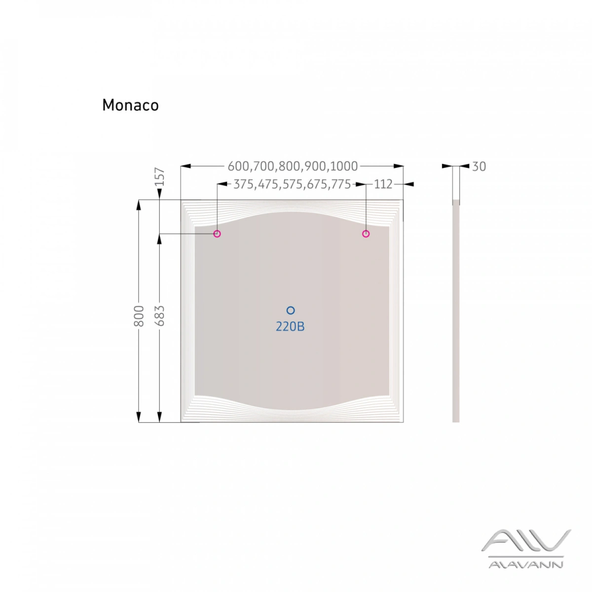 Зеркало Alavann Monaco 90 свет, ИК выключатель от магазина Vanna-Vanna.ru!