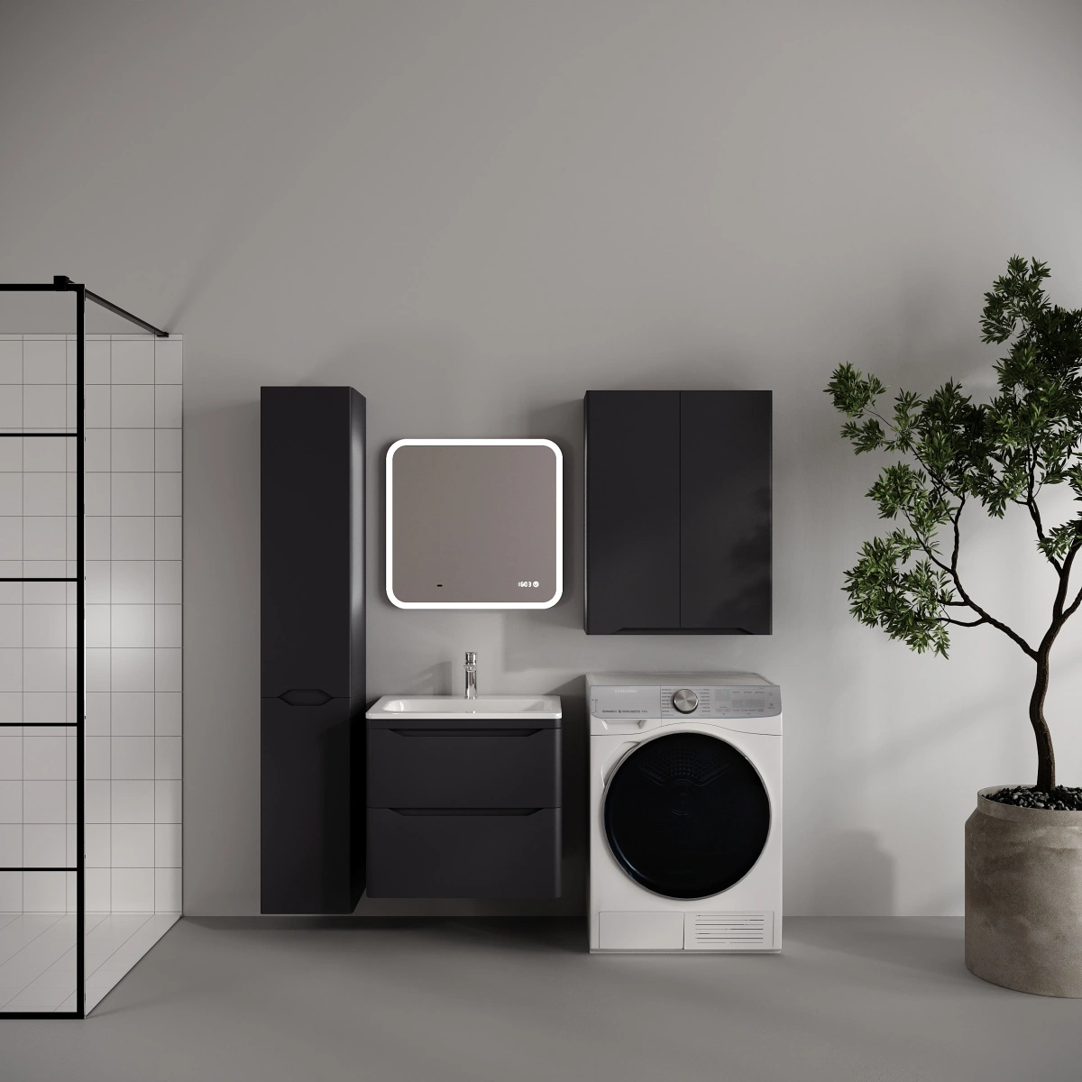 Тумба подвесная Style Line Марелла 60 (2 ящ.) антискрейтч графит матовый с раковиной Марелла Люкс 600х400 от магазина Vanna-Vanna.ru!