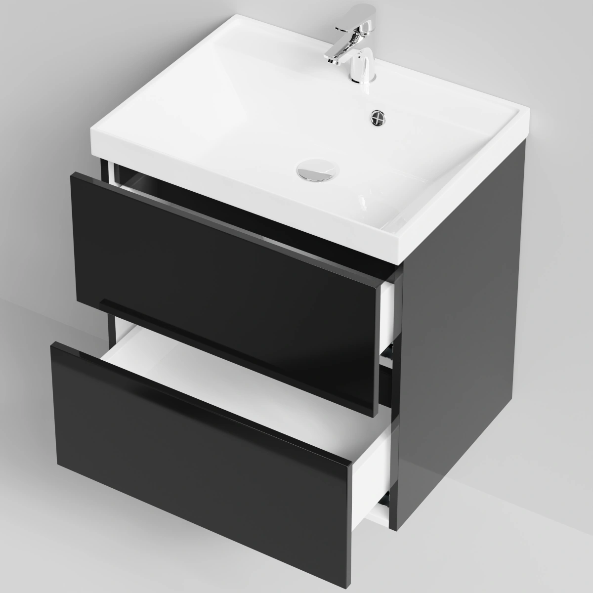 Тумба с раковиной Vod-ok Бест 60  подвесная, черный глянец от магазина Vanna-Vanna.ru!