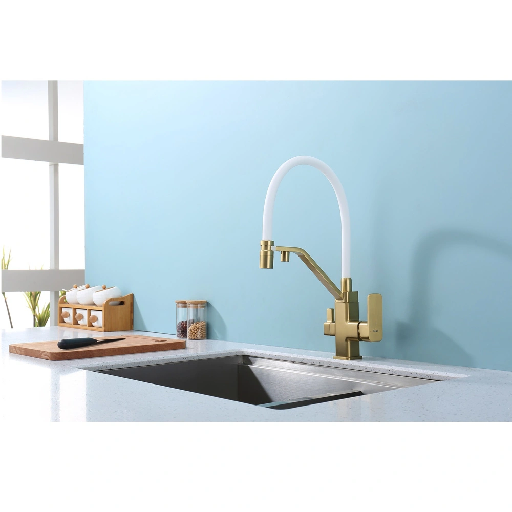 Смеситель для кухни с подключением фильтра Raglo R85.62.03, золотой сатин от магазина Vanna-Vanna.ru!