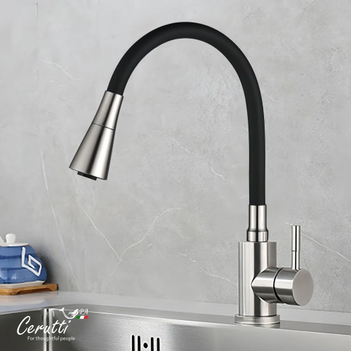 Cмеситель для кухни Ceruttispa Мия BN (MIA BN) из нержавеющей стали, цвет матовый никель