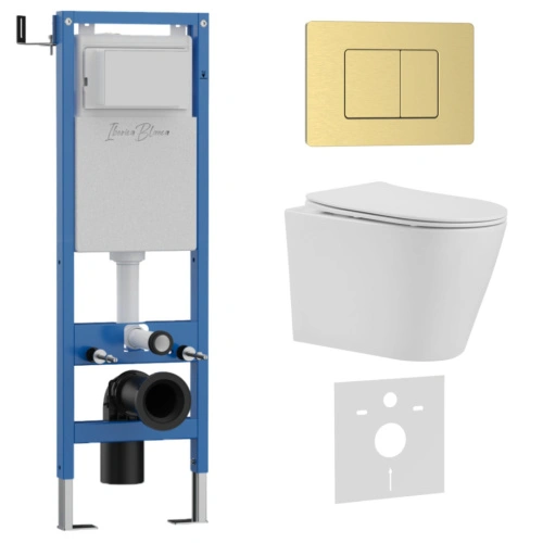 Комплект 3в1 IBERICA BLANCA инсталляция SILENCIO MINI, унитаз BURGOS ALTO белый, кнопка смыва INOX-C золото матовое (IB.001M.BRA.234.1150) от магазина Vanna-Vanna.ru!
