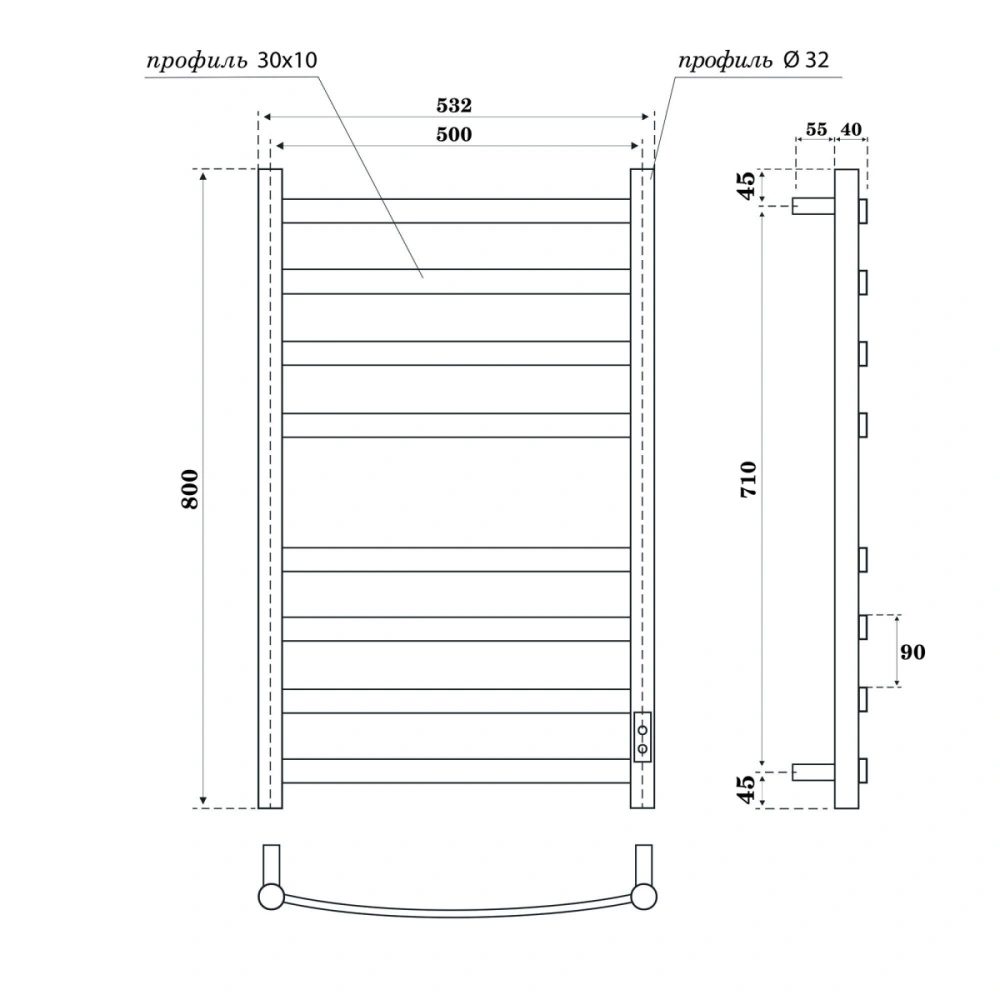 Полотенцесушитель электрический APEXTERMO Umbra UM00185BM 800x500, черный матовый от магазина Vanna-Vanna.ru!