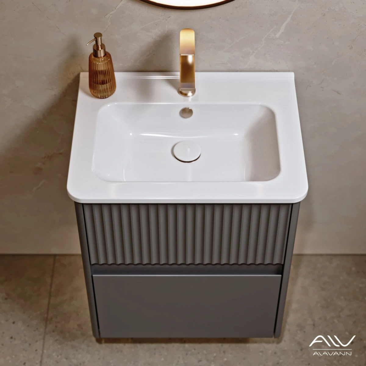 Тумба подвесная Alavann Wave 60 с раковиной Nikson 60, голубой деним от магазина Vanna-Vanna.ru!