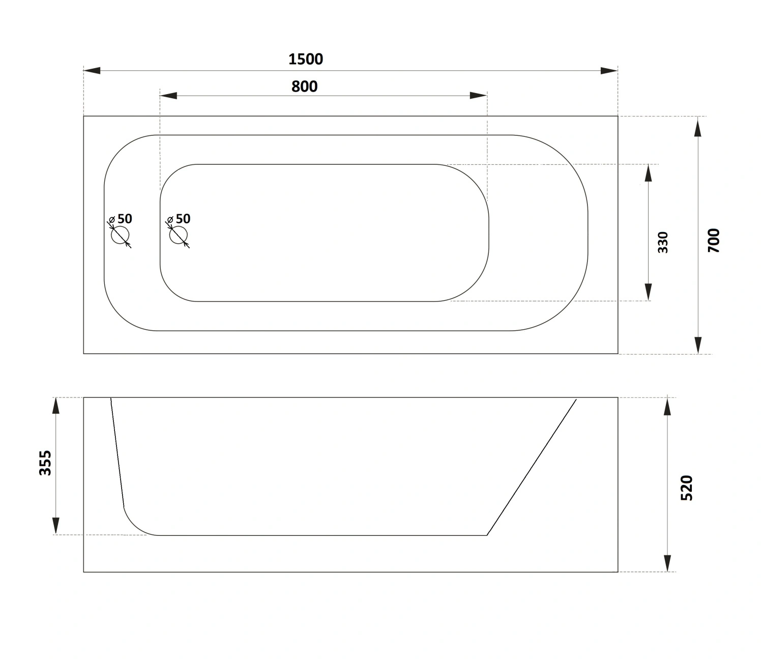 Ванна акриловая с каркасом Parly ORTIZ 150x70x белый