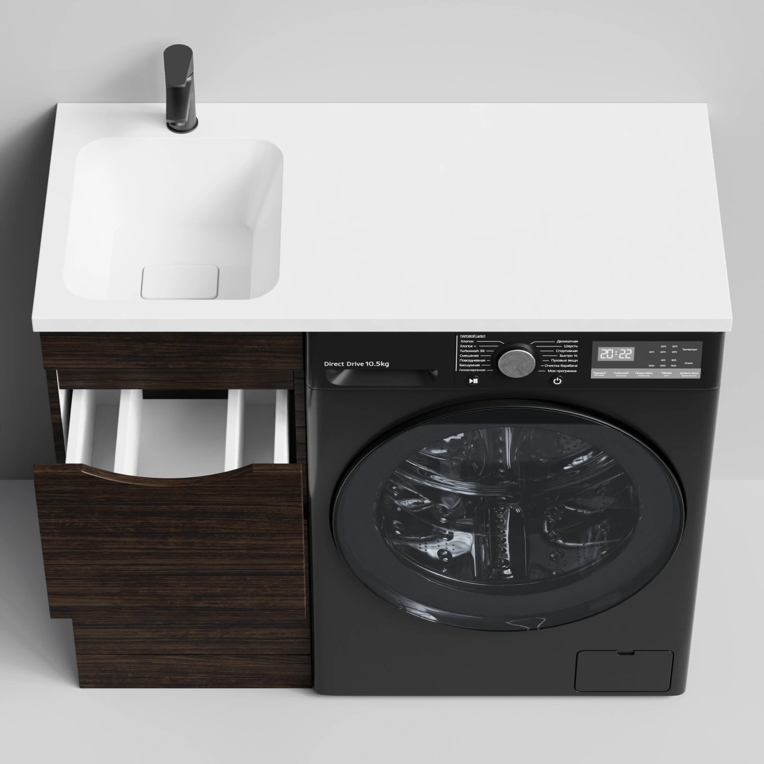 Тумба Vod-ok 38 с раковиной Смайл 100 напольная, под стиральную машину, левая, Палисандр от магазина Vanna-Vanna.ru!