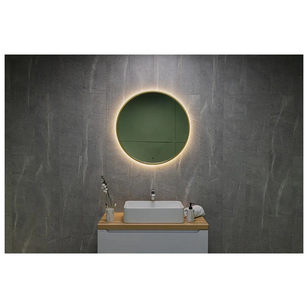 Зеркало Dreja SHINE 80x80 см, метал. рама, золото, беск. сенсор, LED-подсветка, диммер от магазина Vanna-Vanna.ru!