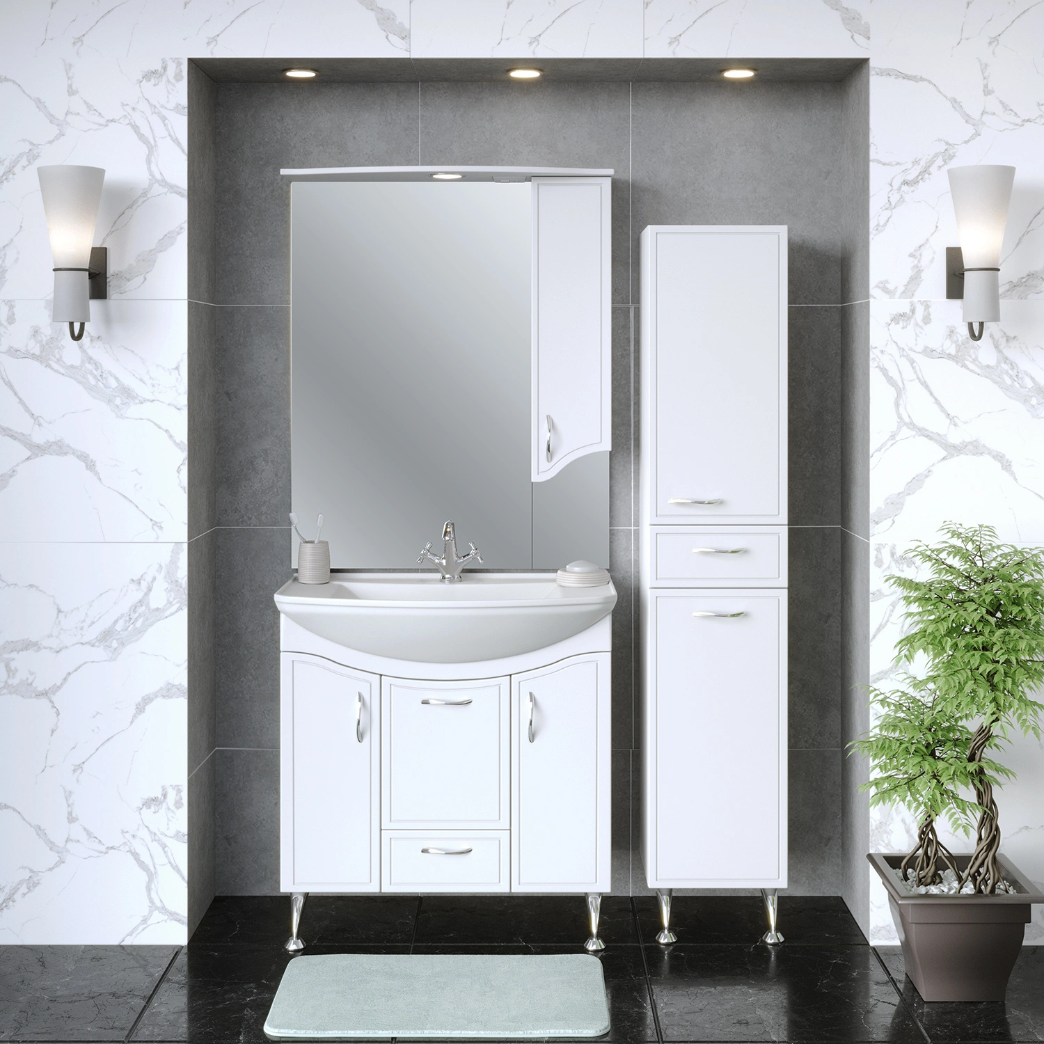 Зеркало со шкафчиком Runo Севилья 85 R, белый от магазина Vanna-Vanna.ru!