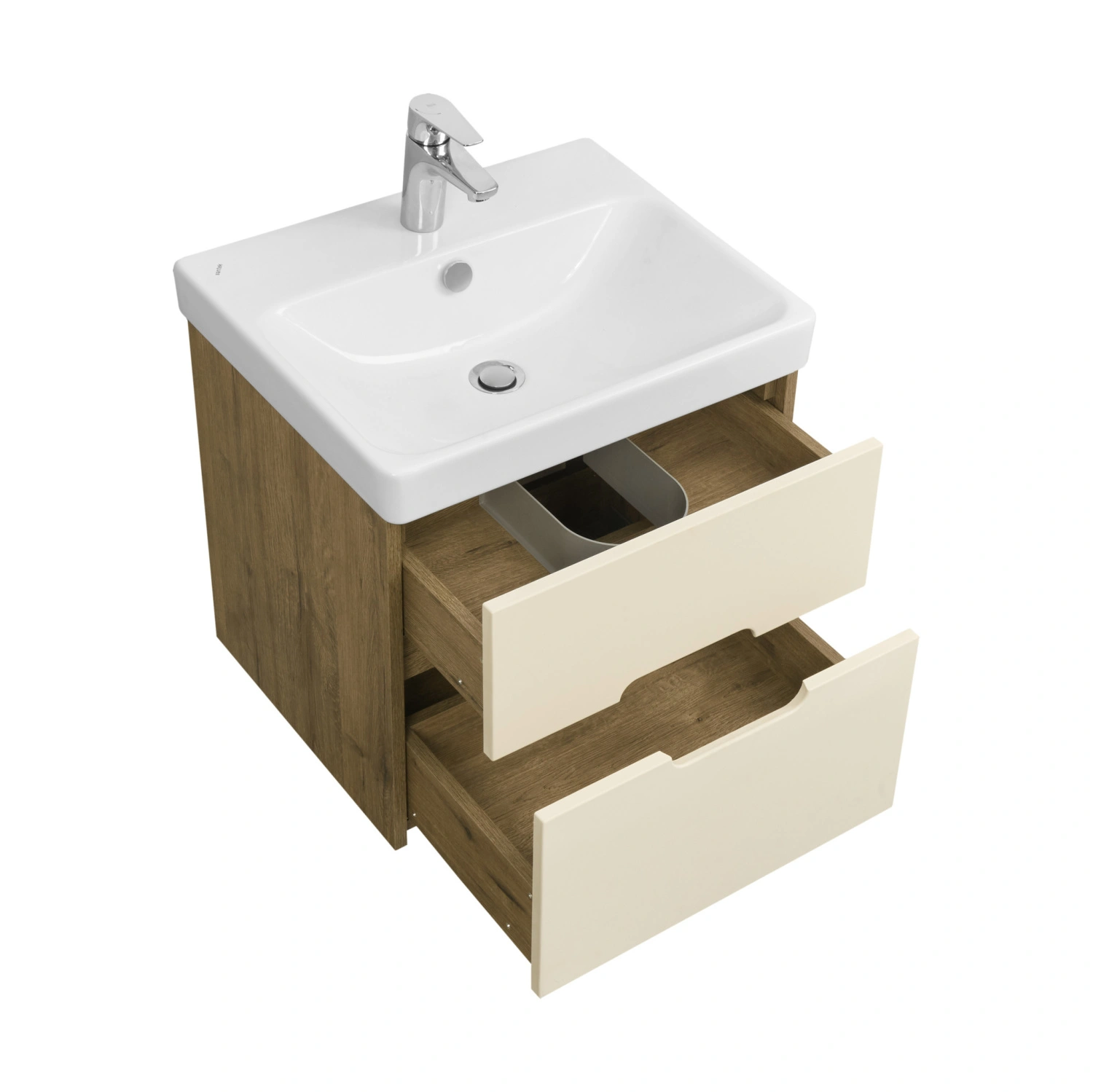 Тумба Aquaton Оливия 55 с раковиной Адриана 55 подвесная, 2 ящика, бежевый, дуб велл от магазина Vanna-Vanna.ru!