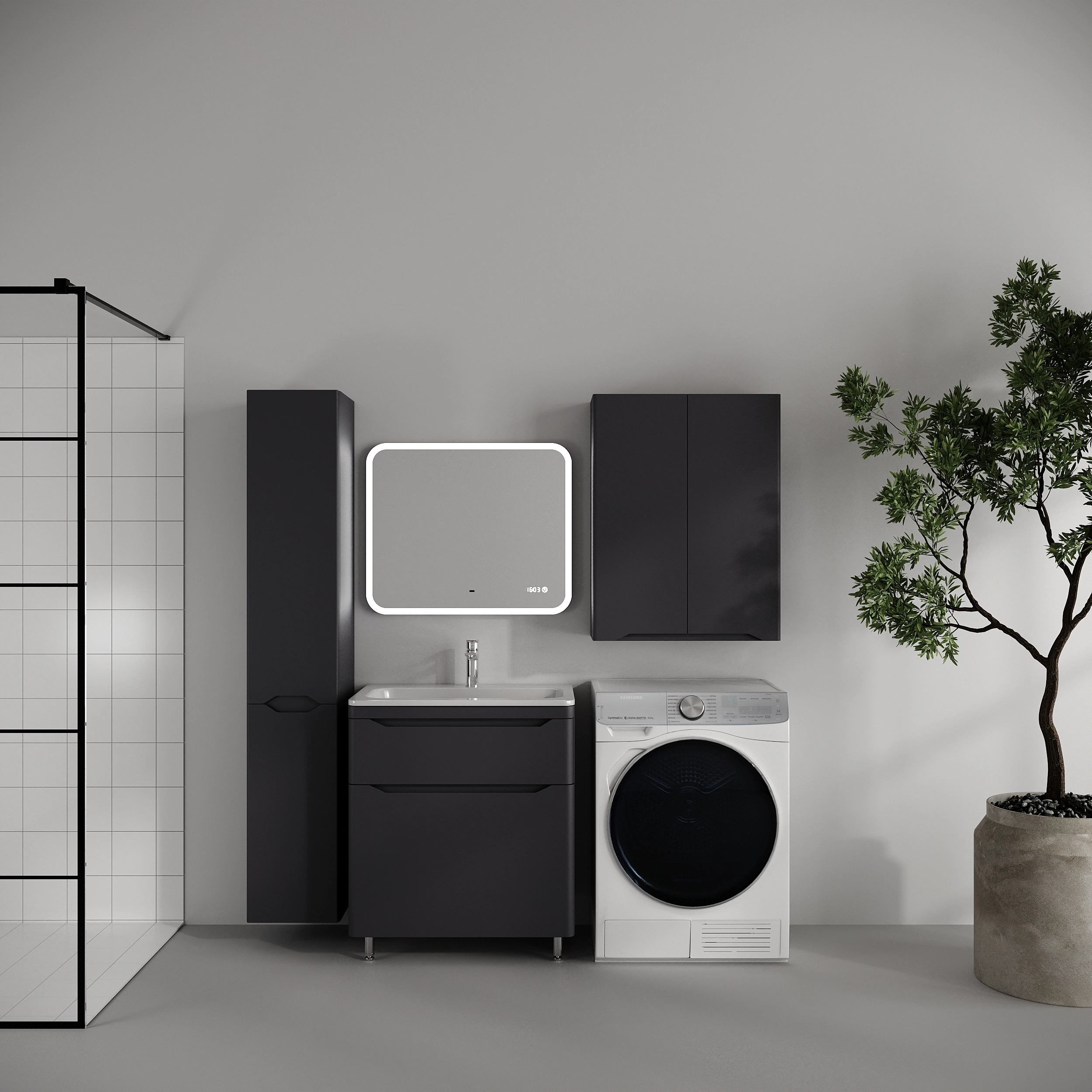 Тумба напольная Style Line Марелла 70 (2 ящ.) антискрейтч графит матовый с раковиной Марелла Люкс 700х400 от магазина Vanna-Vanna.ru!