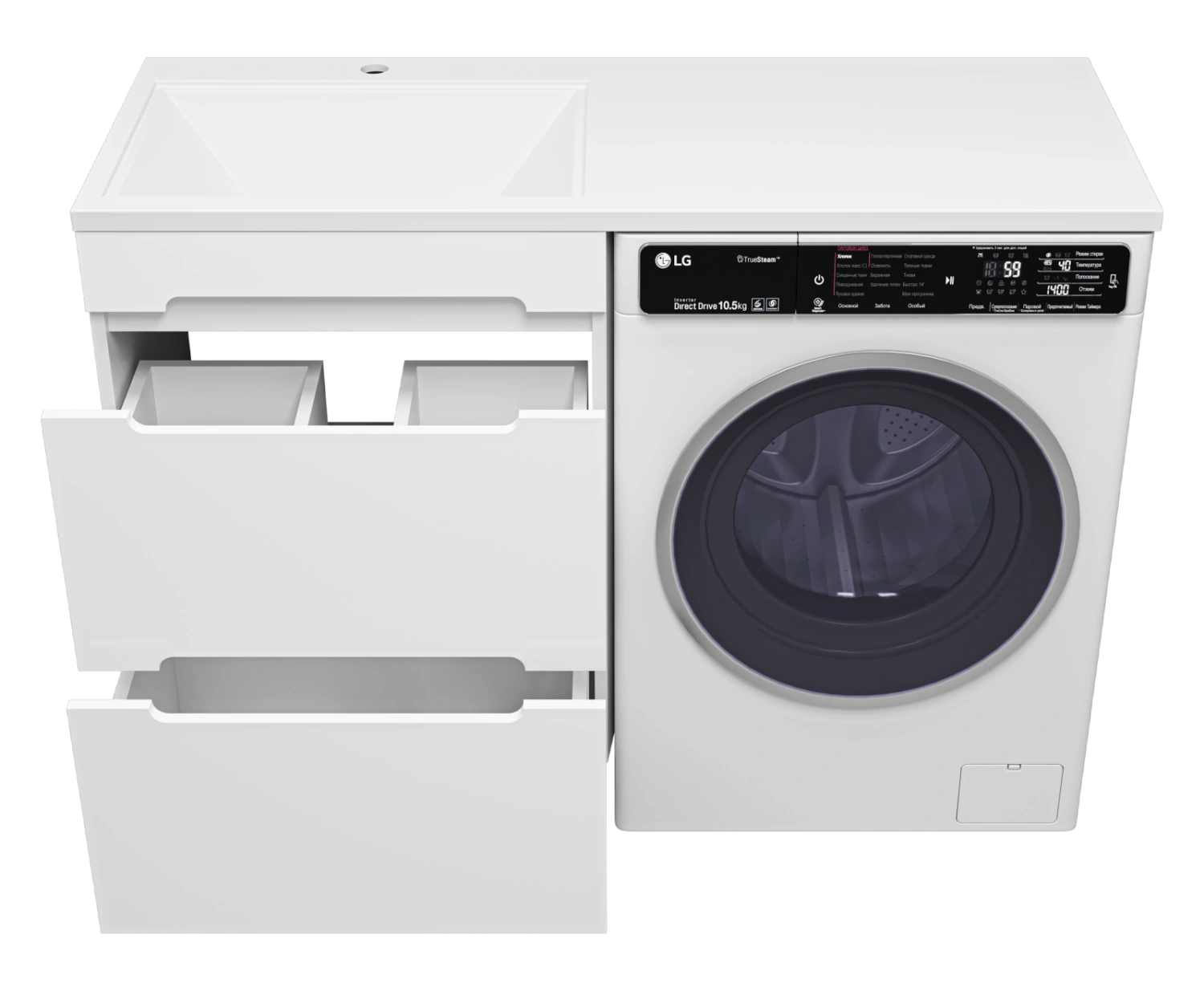 Тумба с раковиной Misty Байкал 55 под стиральную машину, с раковиной Misty Гавана 120 L, белый от магазина Vanna-Vanna.ru!