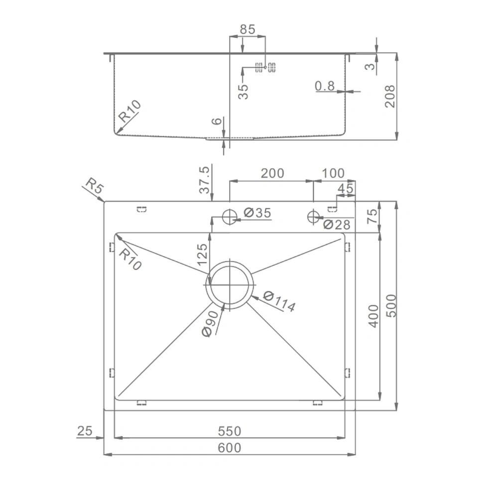 Кухонная мойка Raglo R701.6050.05, 60х50, комплект, сатин