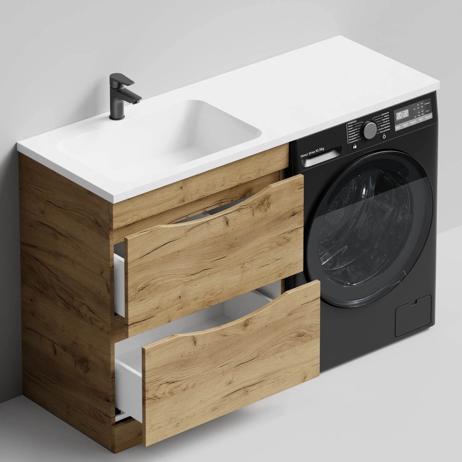 Тумба Vod-ok 68 с раковиной Смайл 130 напольная, под стиральную машину, левая, Дуб Тортуга от магазина Vanna-Vanna.ru!