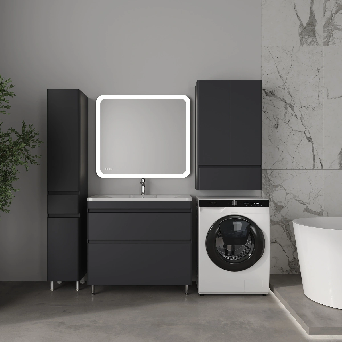 Тумба напольная Style Line Атлантика 90, графит матовый, с раковиной Атлантик 90 от магазина Vanna-Vanna.ru!