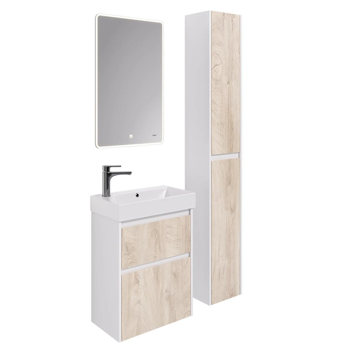 Тумба с раковиной подвесная Dreja Slim 55 см, белый/дуб кантри от магазина Vanna-Vanna.ru!