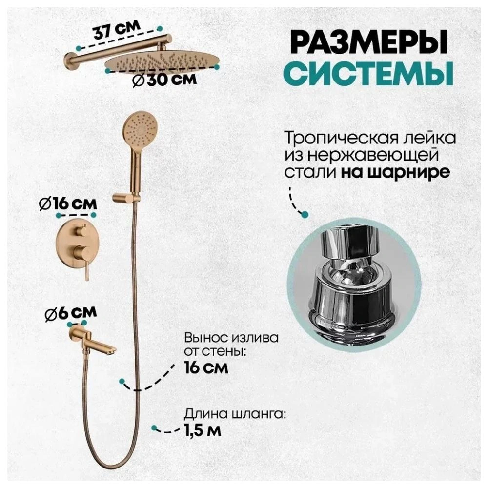 Душевая система встраиваемая Grocenberg GB5001BR, бронза от магазина Vanna-Vanna.ru!