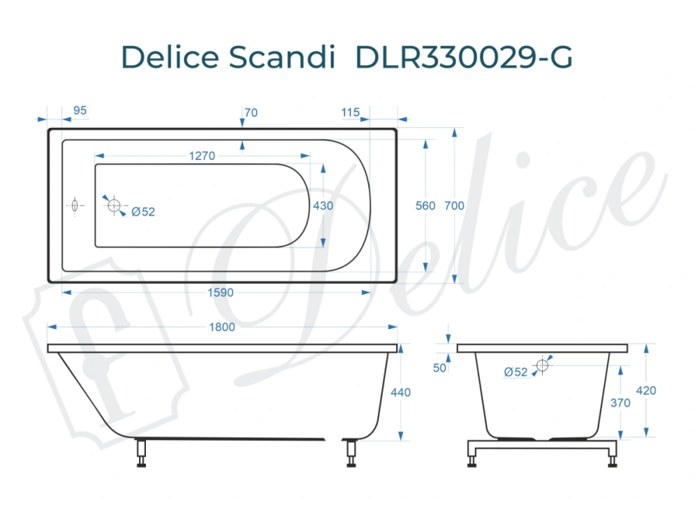 Ванна из литьевого мрамора Delice Scandi 180х70 глянцевая DLR330029-G от магазина Vanna-Vanna.ru!